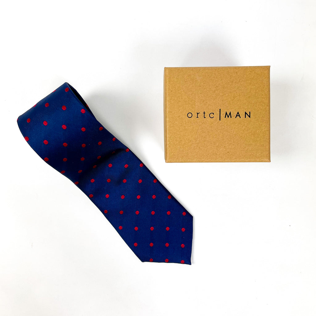 Navy and Red Polka Tie